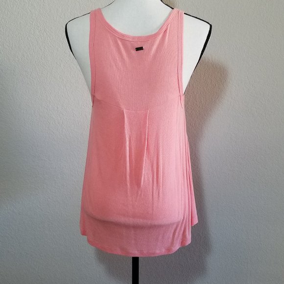 Roxy Tank Top Medium Pink Peach Coral Salmon Sleeveless Ribbed Shirt Flowy - Picture 3 of 5